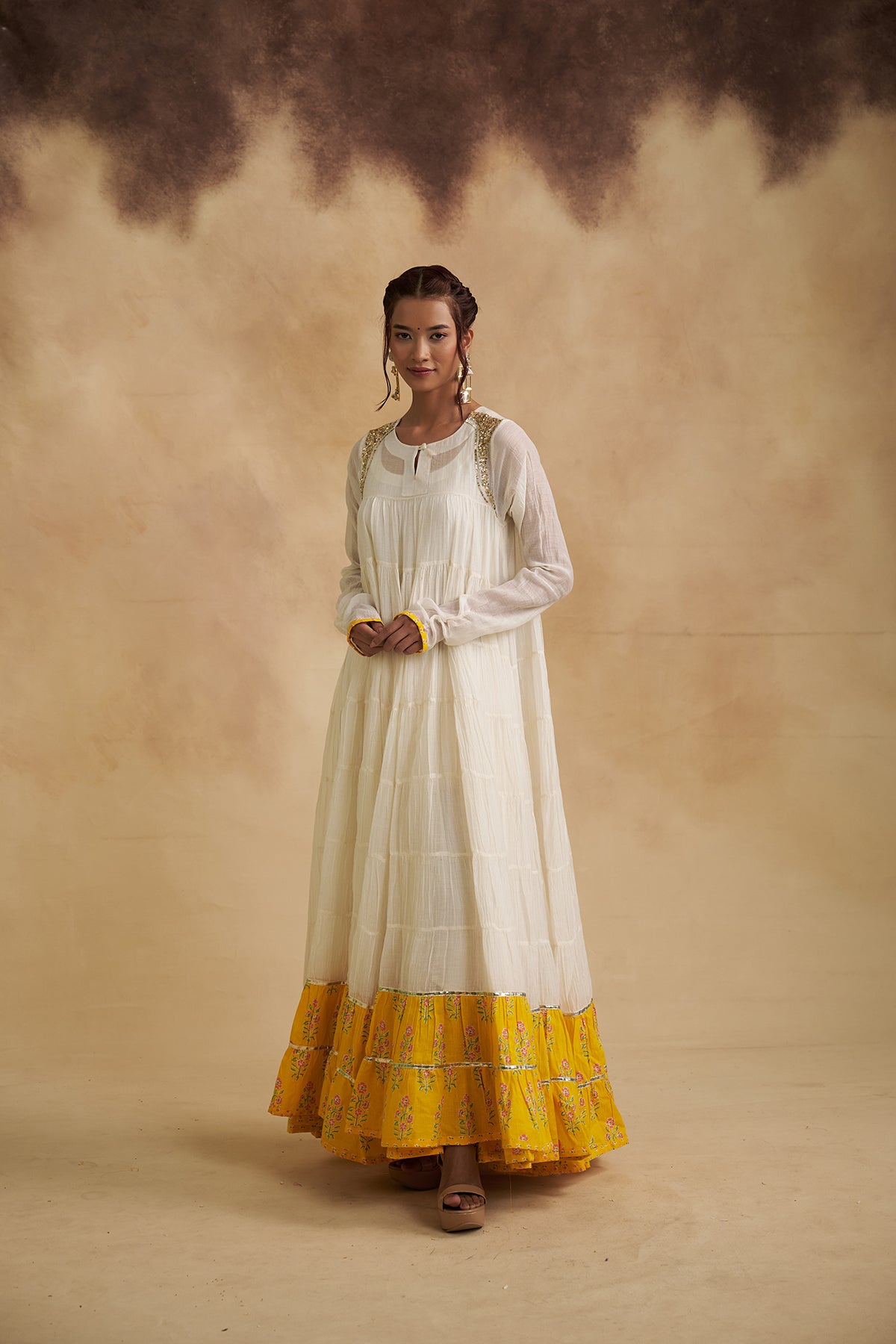 Ivory Mul Chanderi Anarkali Dress