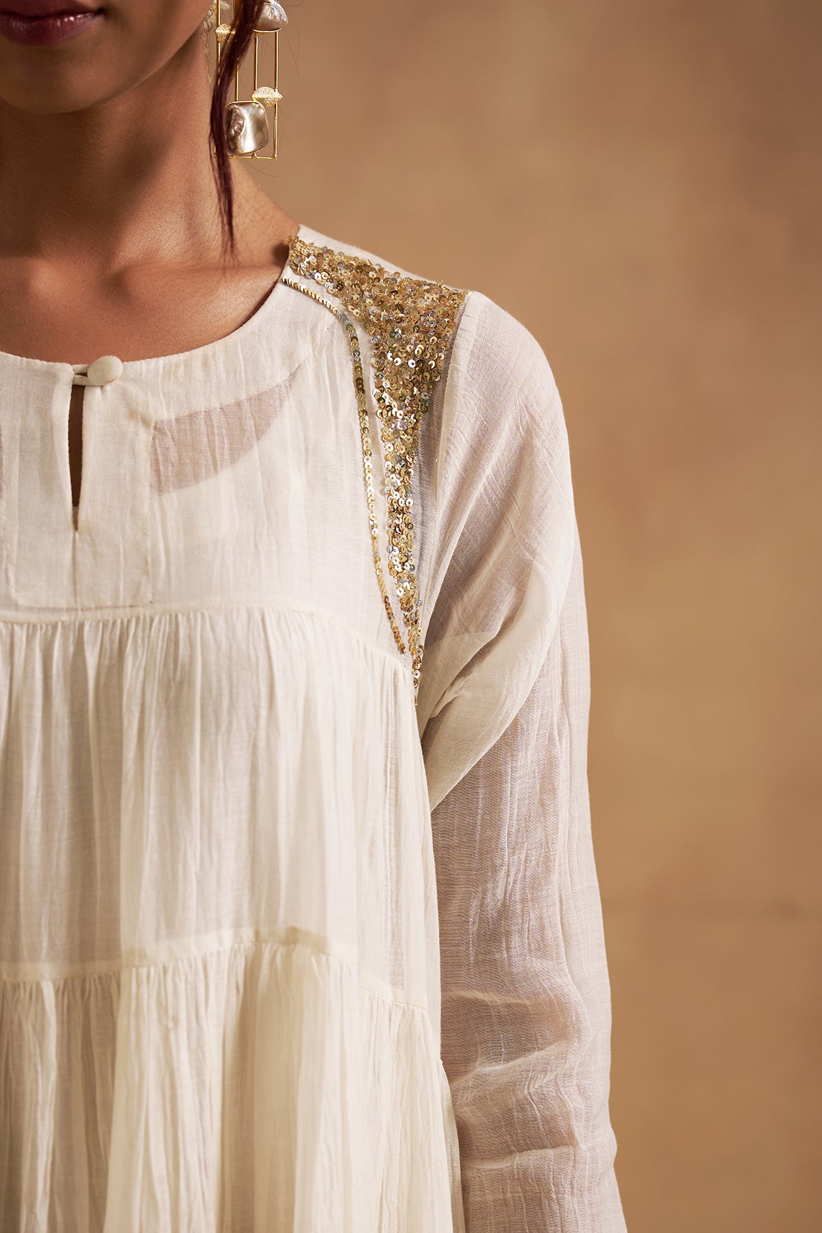 Ivory Mul Chanderi Anarkali Dress