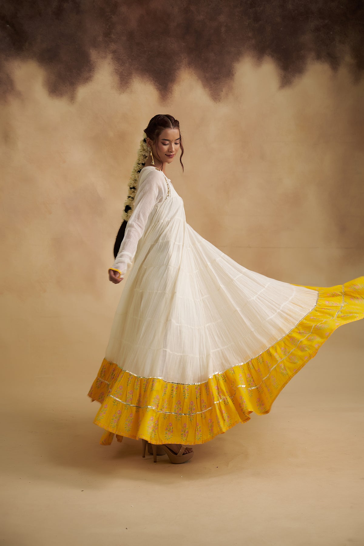 Ivory Mul Chanderi Anarkali Dress