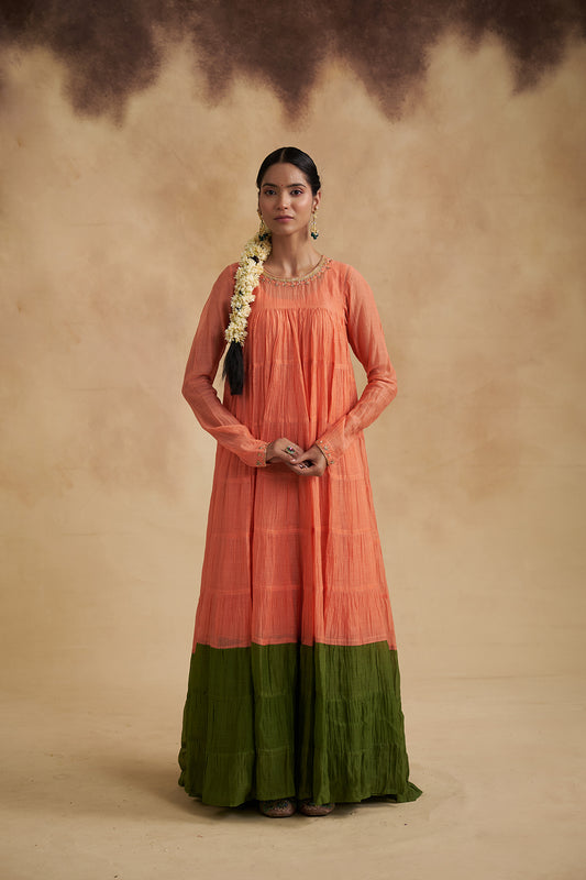 Peach Mul Chanderi Anarkali Dress
