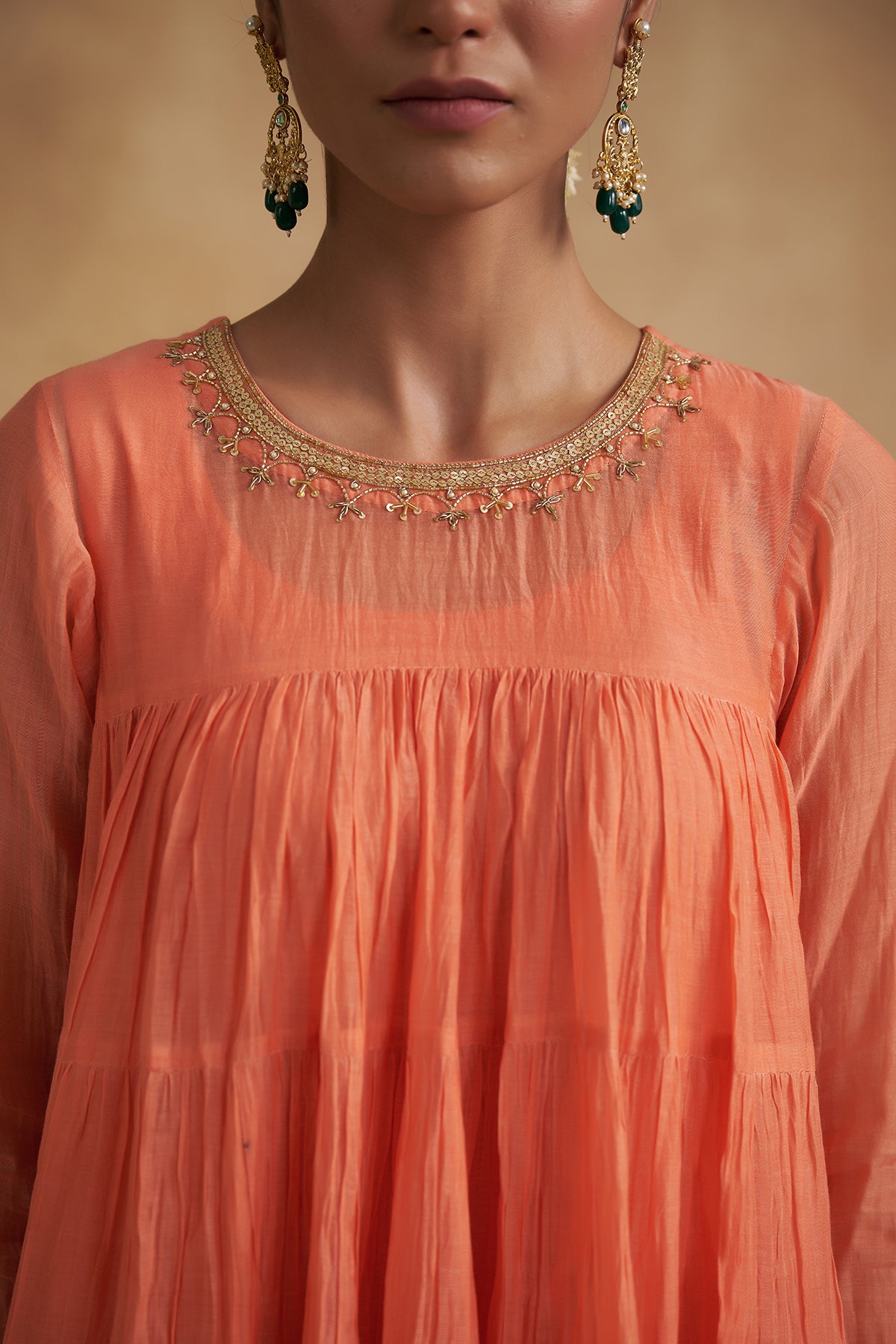 Peach Mul Chanderi Anarkali Dress