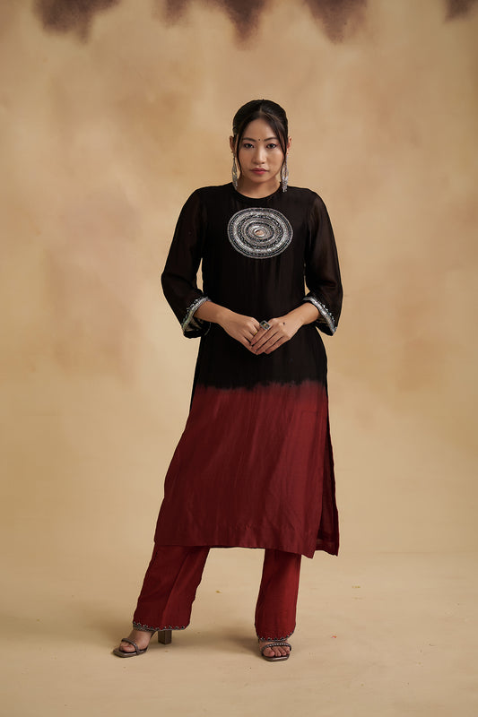 Black and Maroon Chanderi Suit
