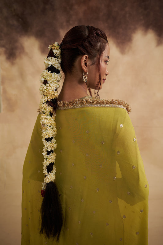 Lemon Green Zari Tissue Silk Suit