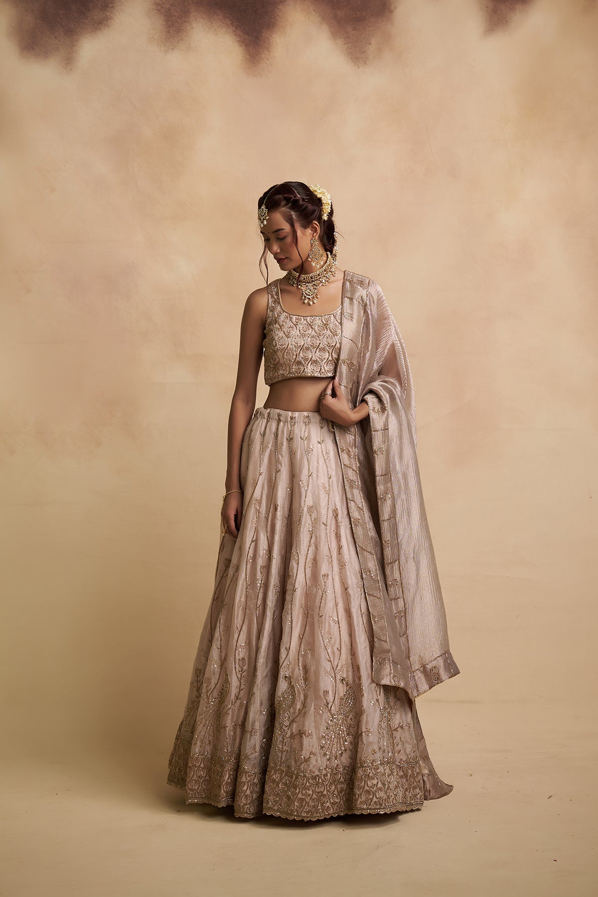 Ivory Tissue Silk Lehenga
