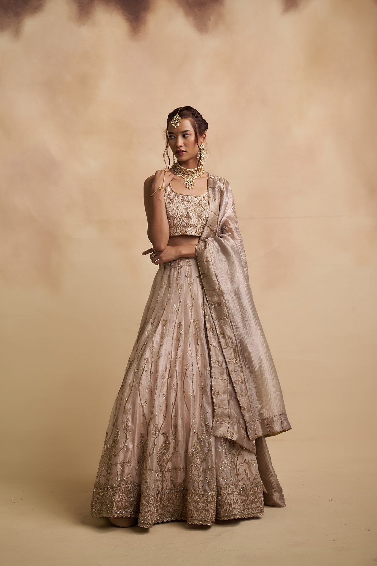 Ivory Tissue Silk Lehenga