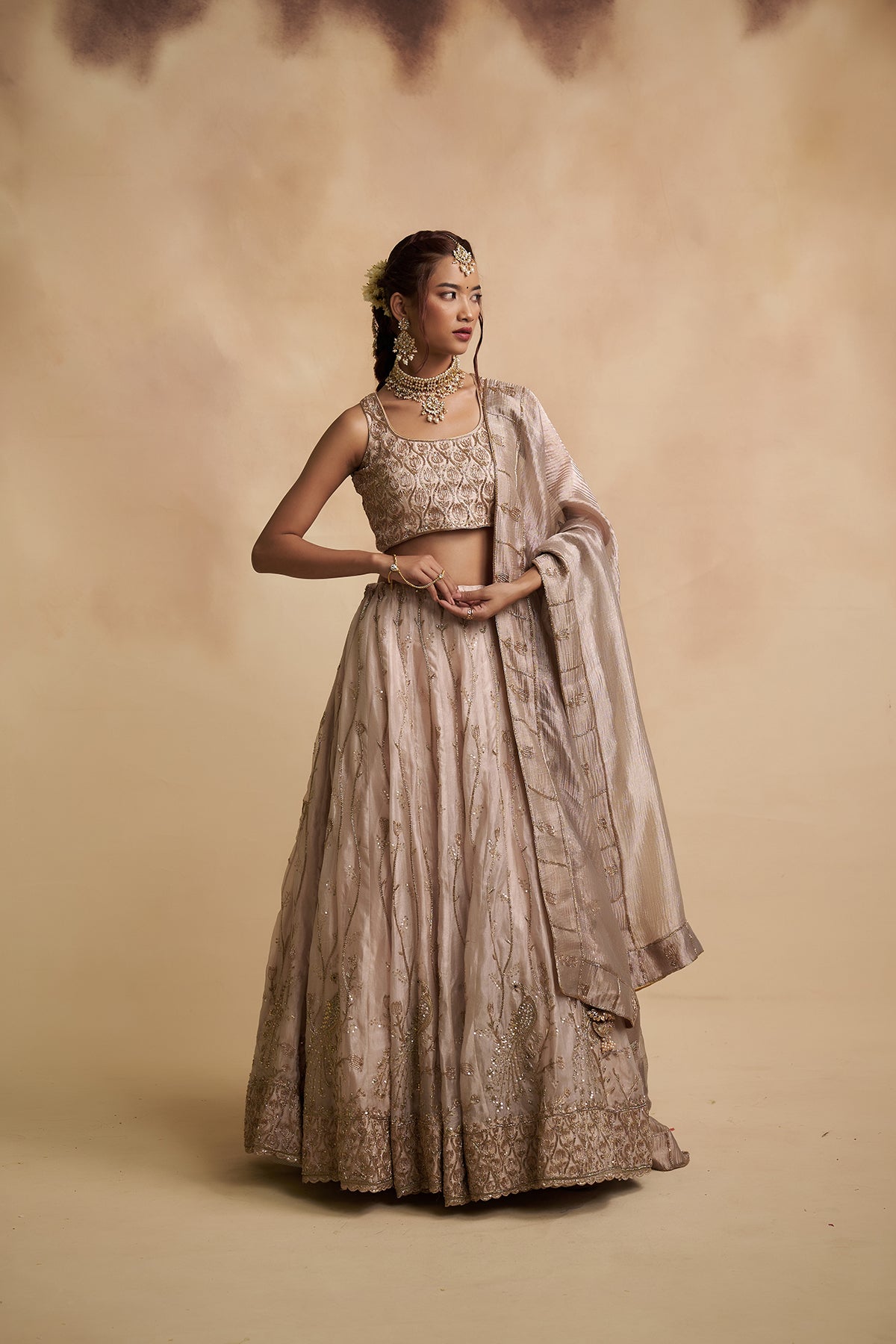 Ivory Tissue Silk Lehenga