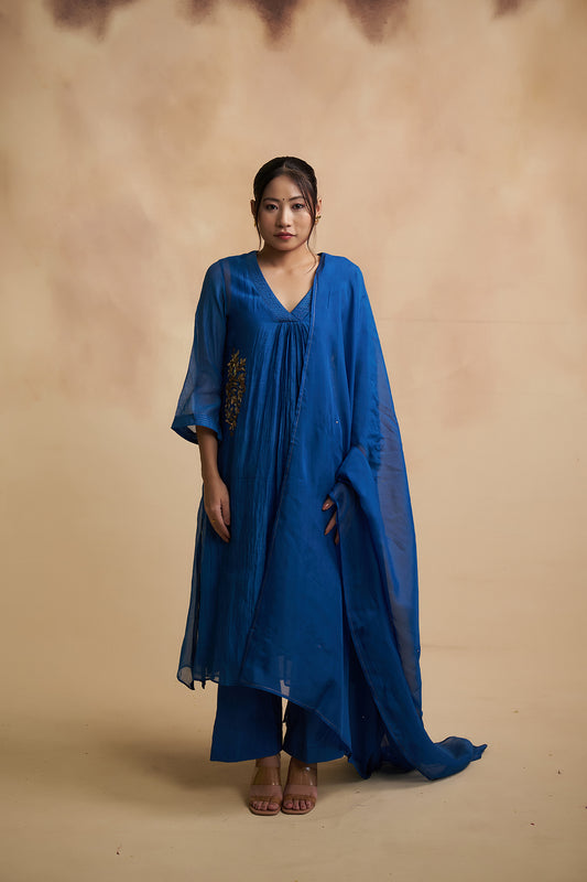 Blue Chanderi Suit Set