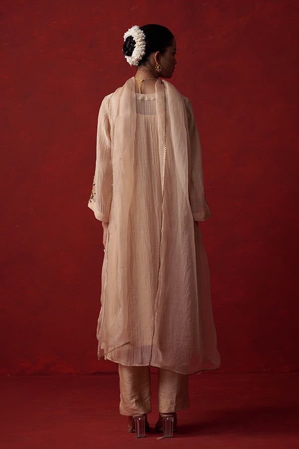 Kāñcanīya Mul Chanderi Pleated Suit