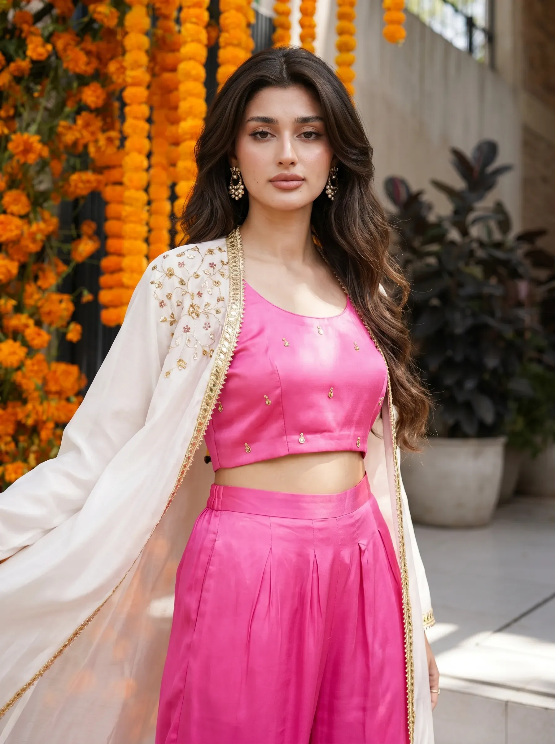 Model wearing festive Indo-Western ethnic wear